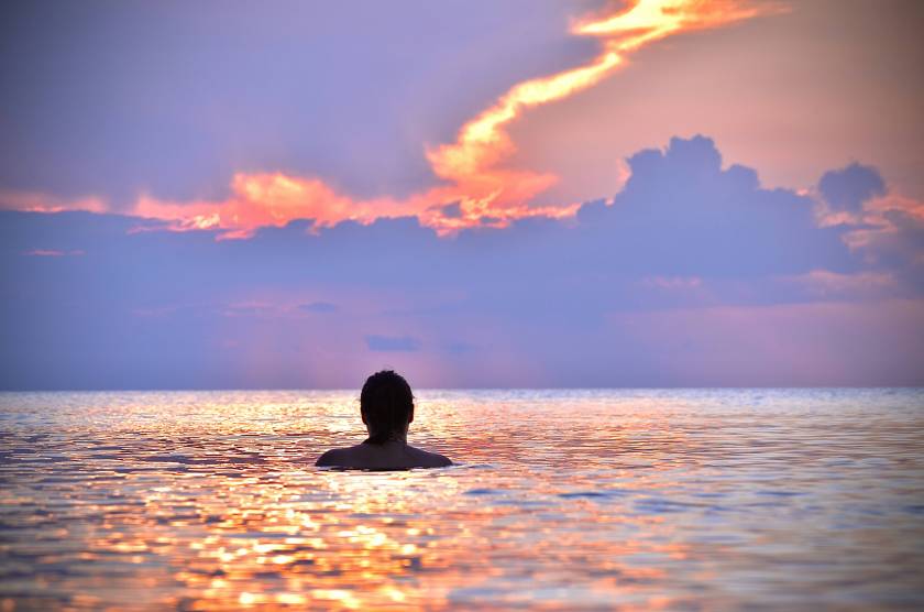 Siesta Key Florida, Sunset man in water